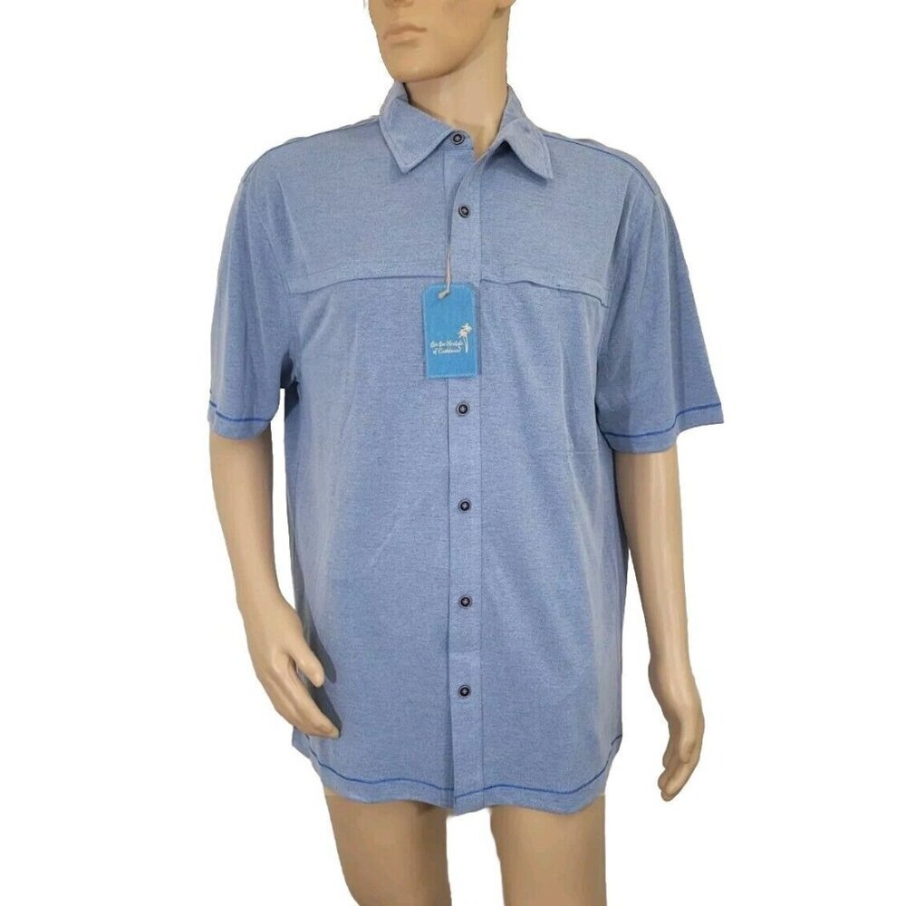 Caribbean Men's Shirt Size XL blue Short Sleeve Button Up NWT 36